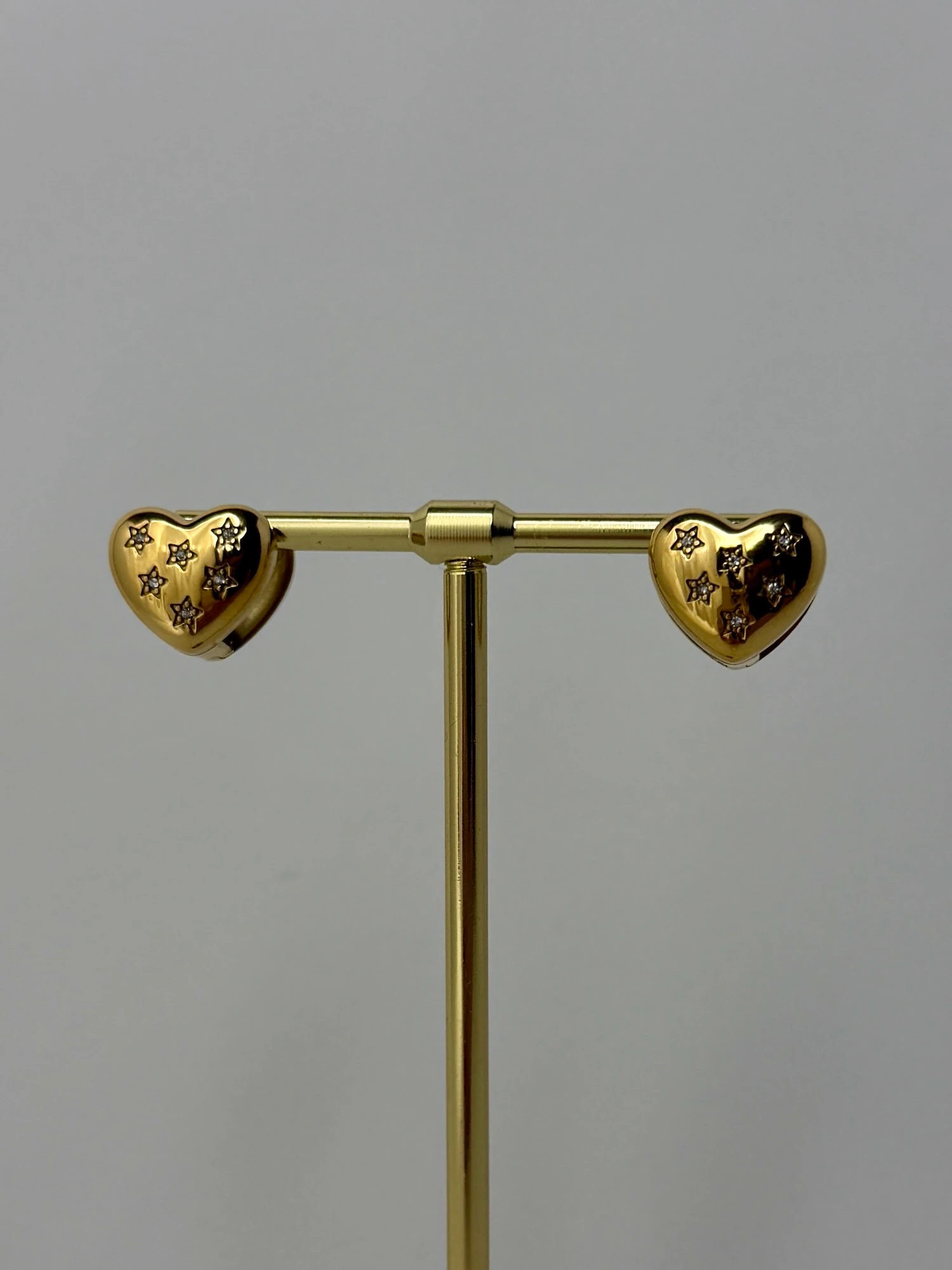 çelik gold kalp yıldız taşlı küpe