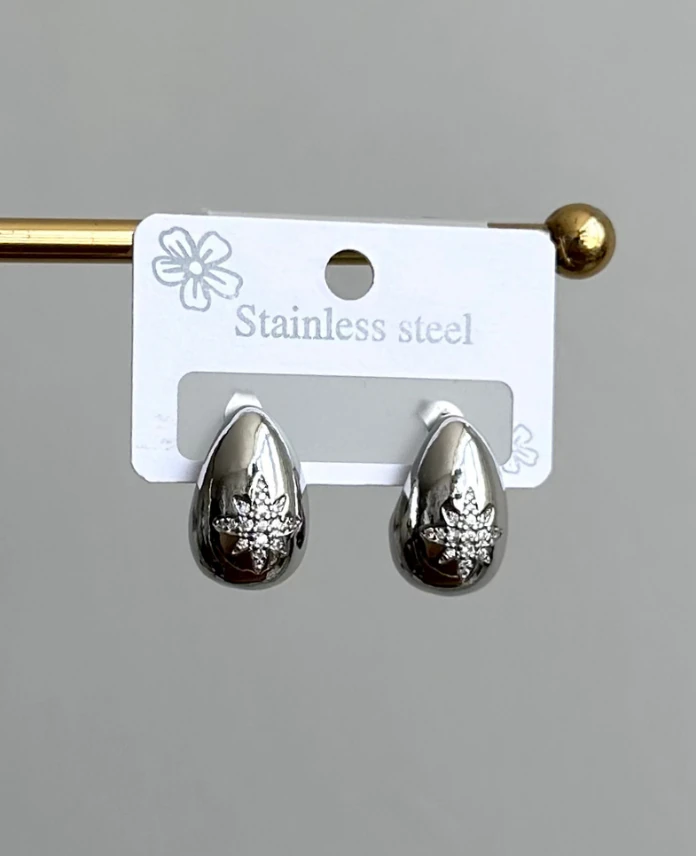 çelik silver damla yıldız taşlı küpe