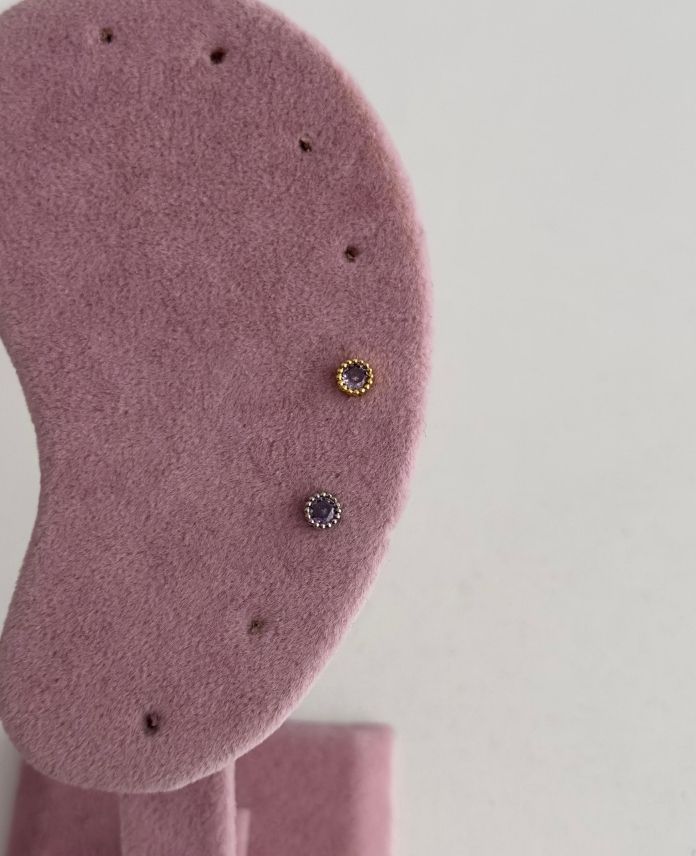 Çelik Tektaş Mor Tragus Piercing (Arkası Düz)