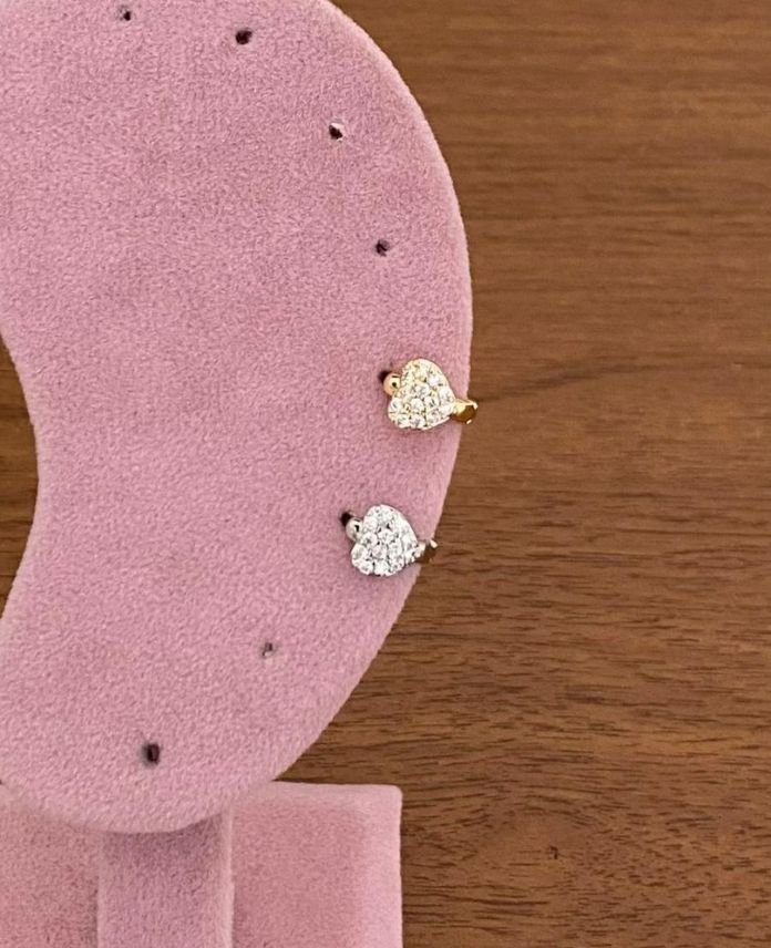Pirinç Helix Taşlı Kalp Piercing