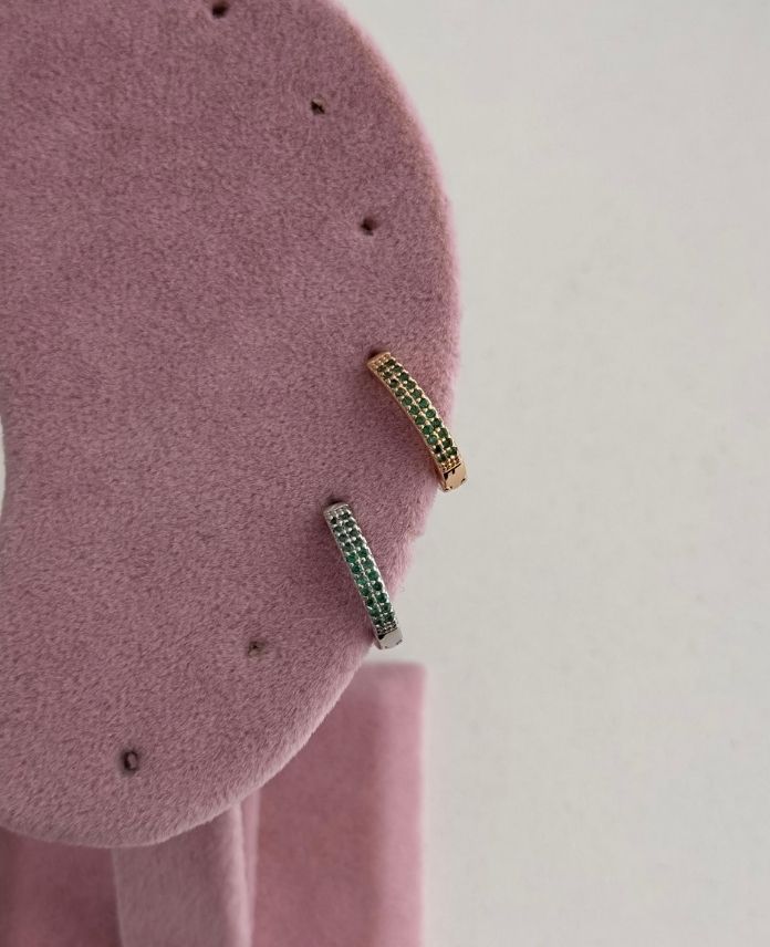 Çelik İki Sıra Yeşil Taş Helix Piercing