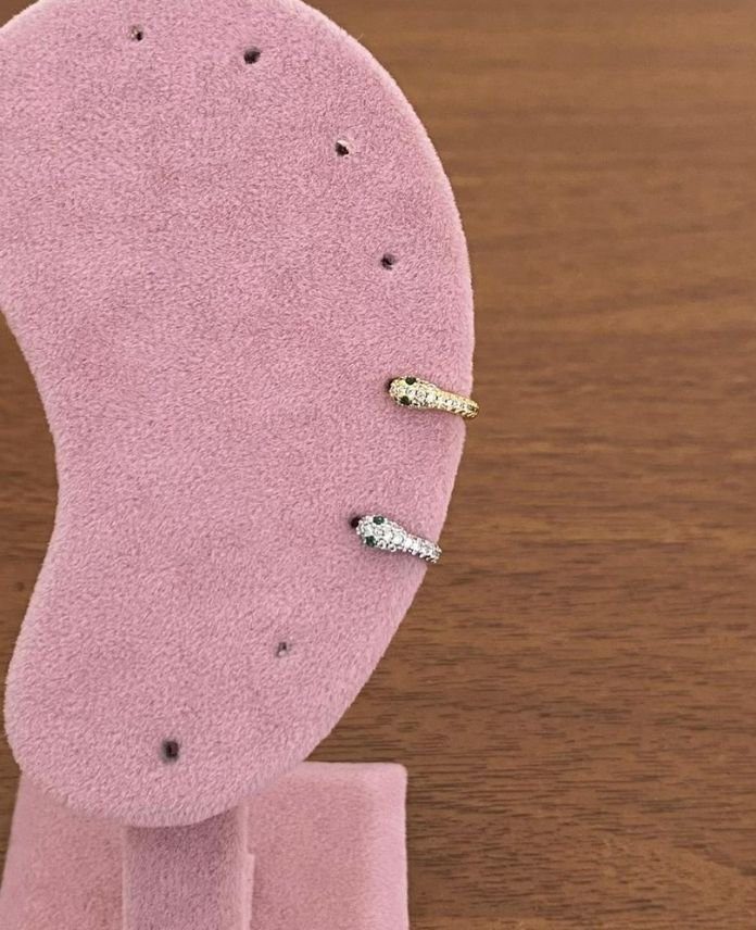 Pirinç Helix Taşlı Yılan Piercing