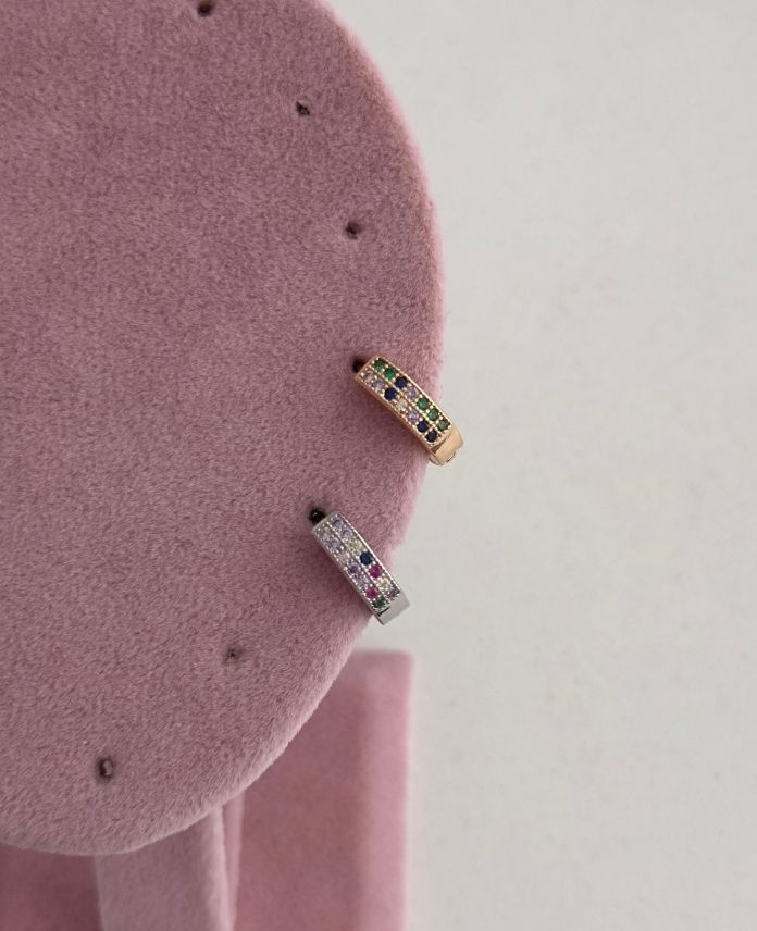 Çelik İki Sıra Renkli Taş Helix Piercing