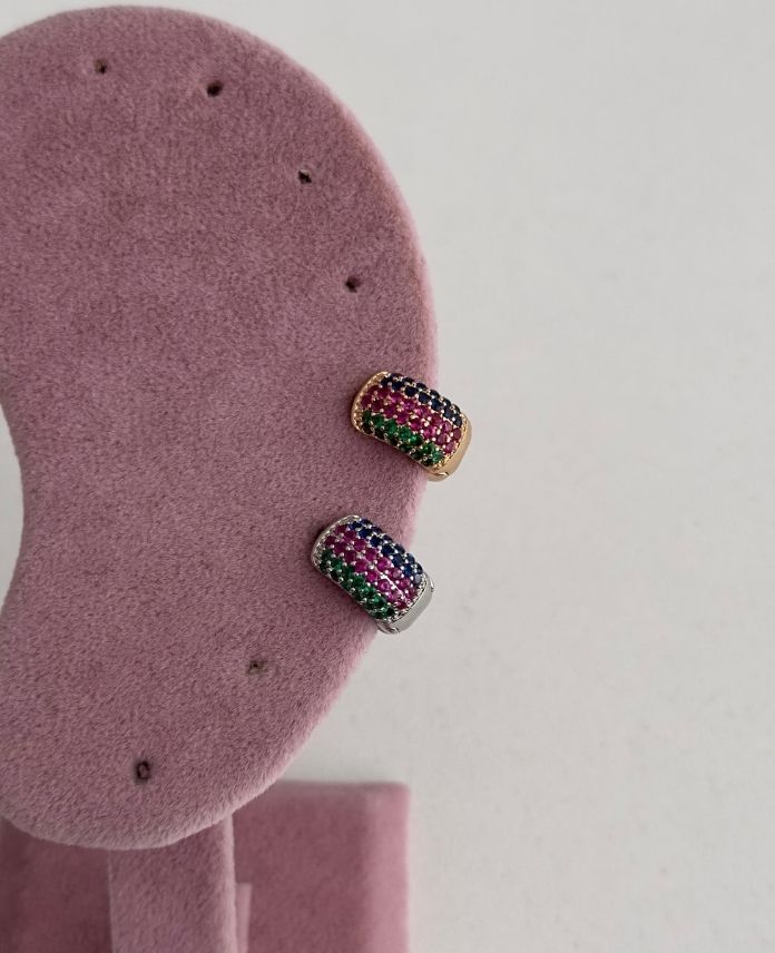 Çelik Kalı Sıra Taş Renkli Helix Piercing
