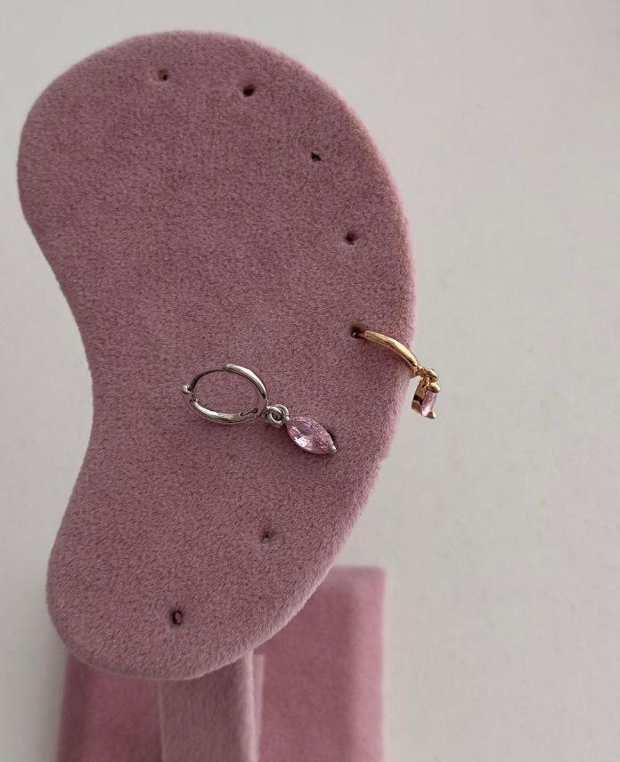 Çelik Sallantılı Pembe Taş Helix Piercing