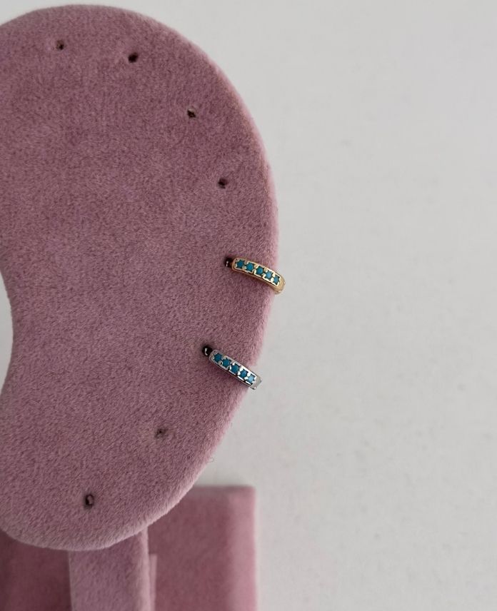 Çelik Tek Sıra Mavi Taş Helix Piercing
