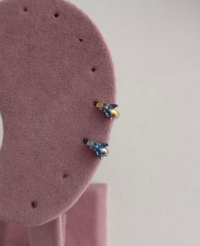 Çelik Kelebek Mavi Helix Piercing