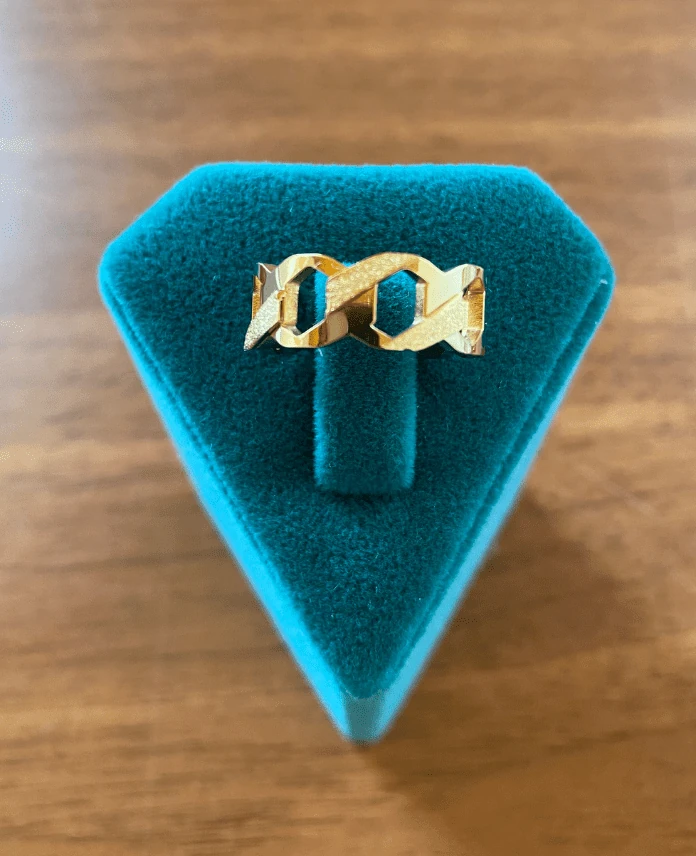 Çelik Numaralı Gold Zincir Simli Yüzük