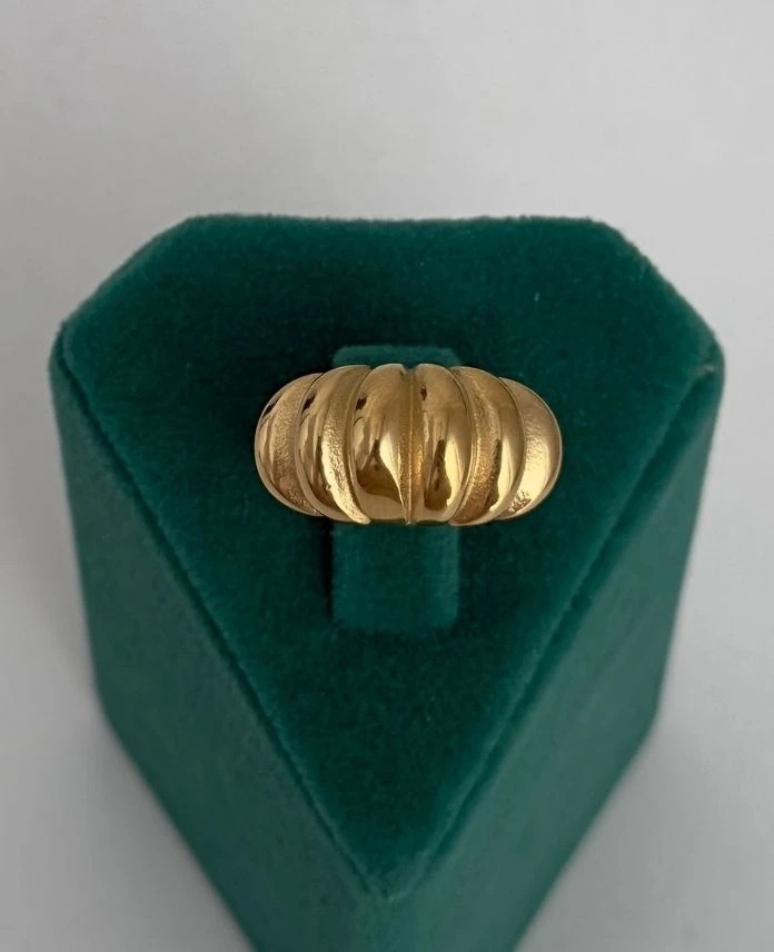 Çelik Numaralı Gold Bombe Çizgili Midye Yüzük