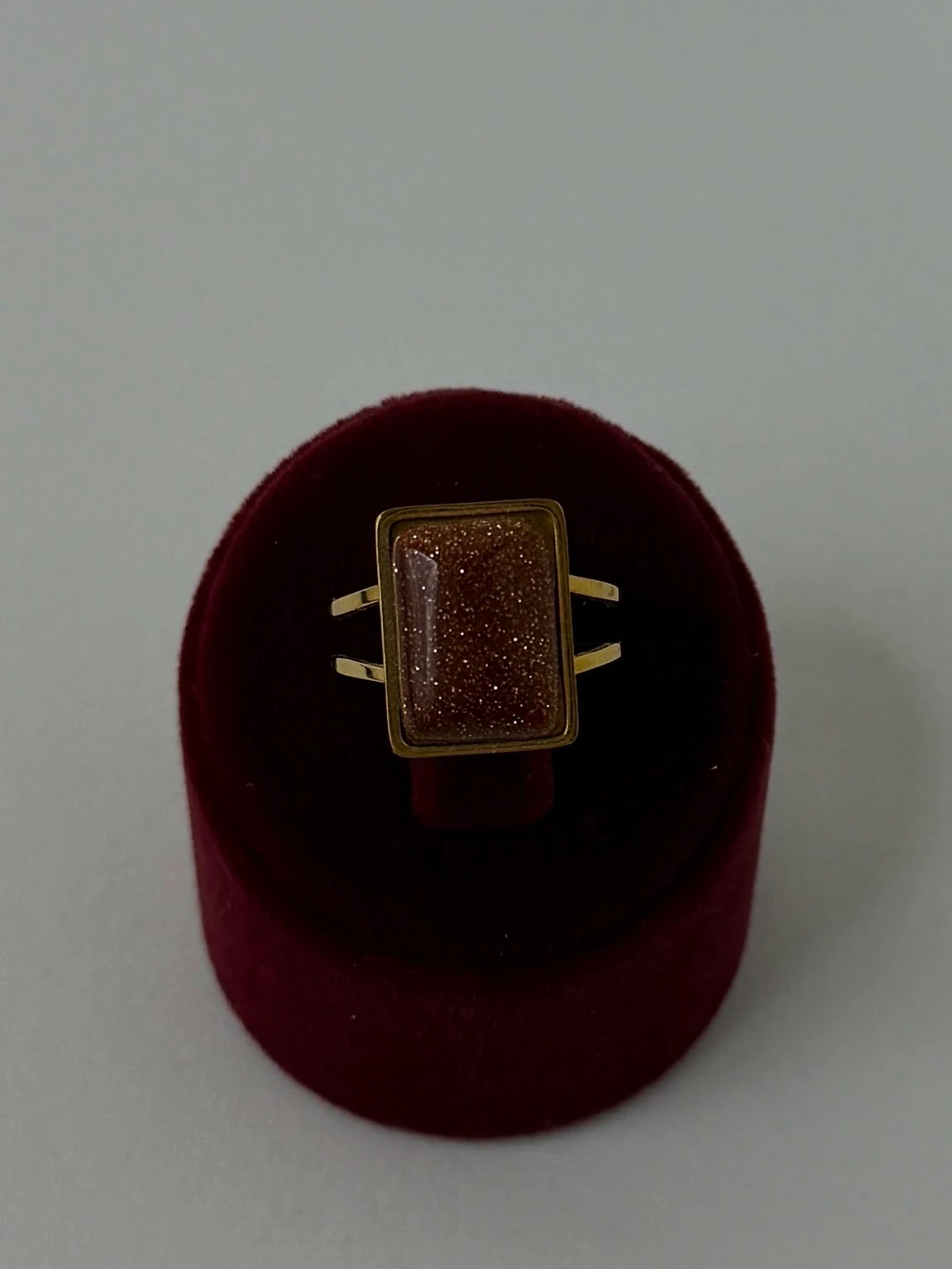 çelik gold ayarlanabilir doğaltaş küçük dikdörtgen kahverengi simli yüzük