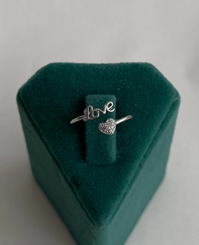 pirinç silver ayarlanabilir love kalp taşlı yüzük