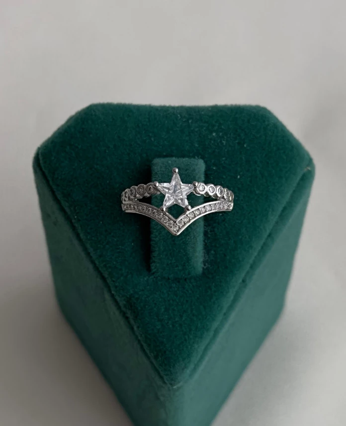 pirinç silver ayarlanabilir yıldız üçgen taşlı yüzük