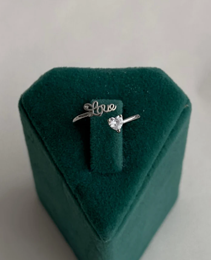 pirinç silver ayarlanabilir love kalp taşlı yüzük