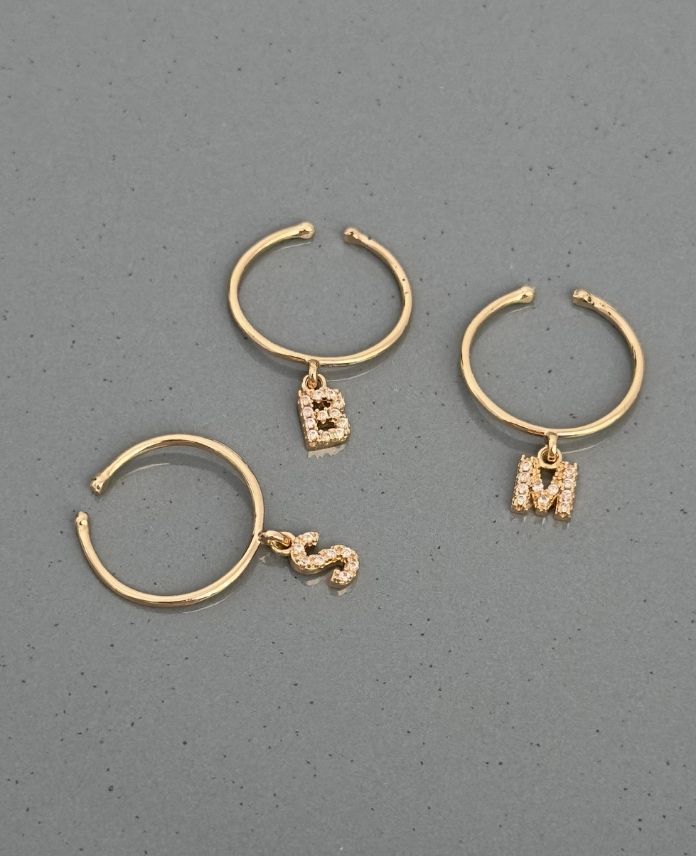 Pirinç Gold Harf Taşlı Yüzük