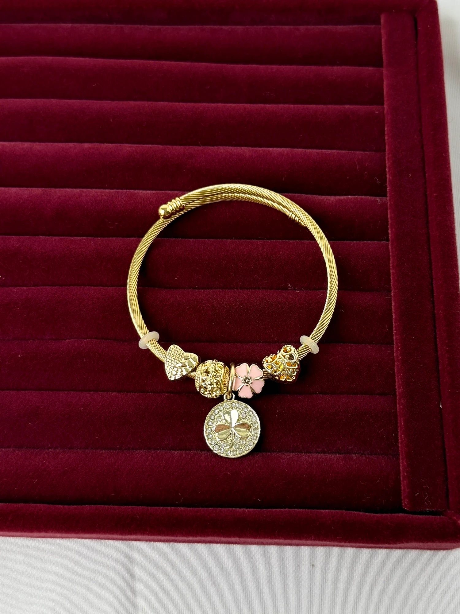 gold yonca kalp pembe pndr