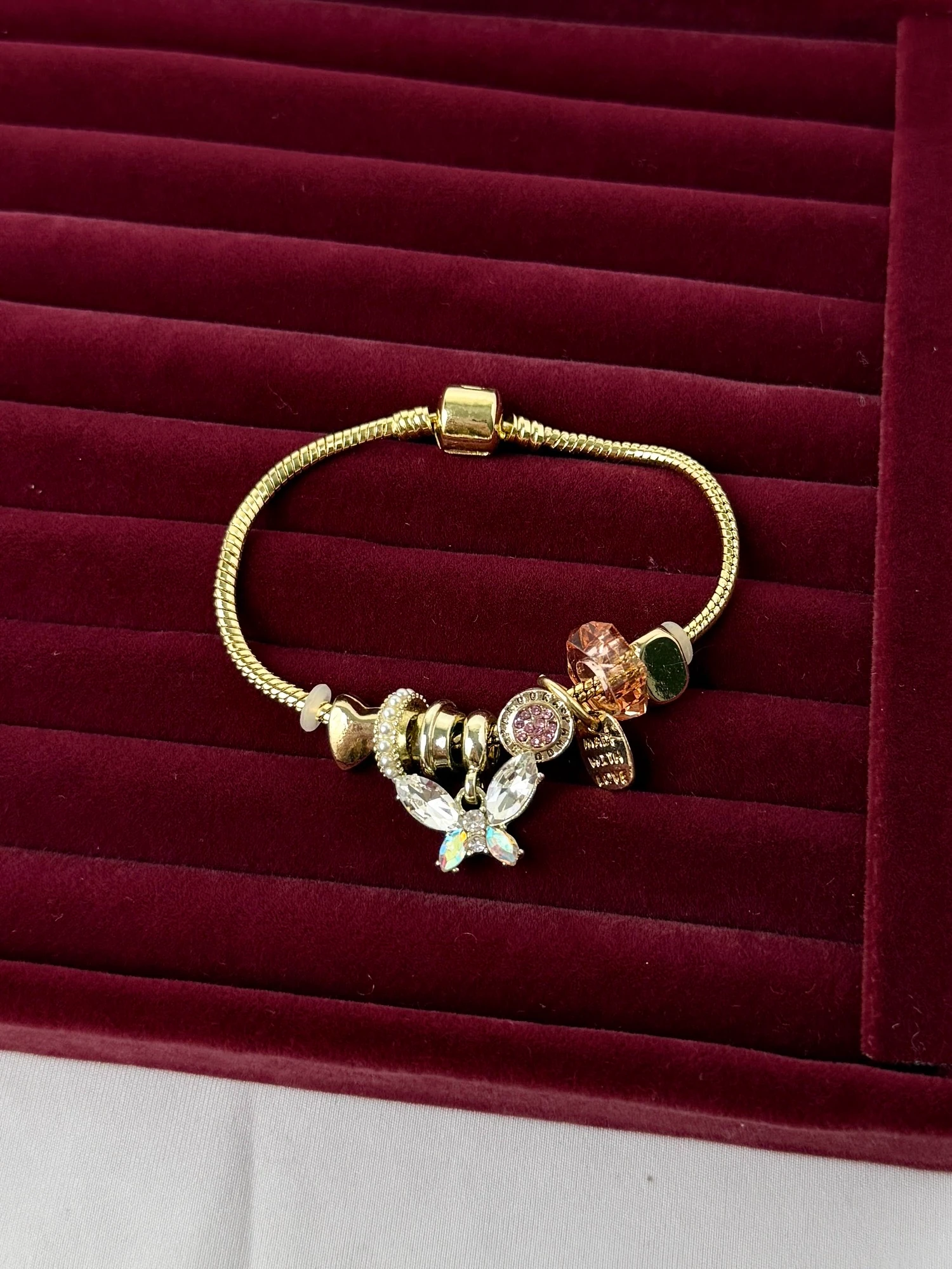 gold gerçek kordon kelebek pembe pndr