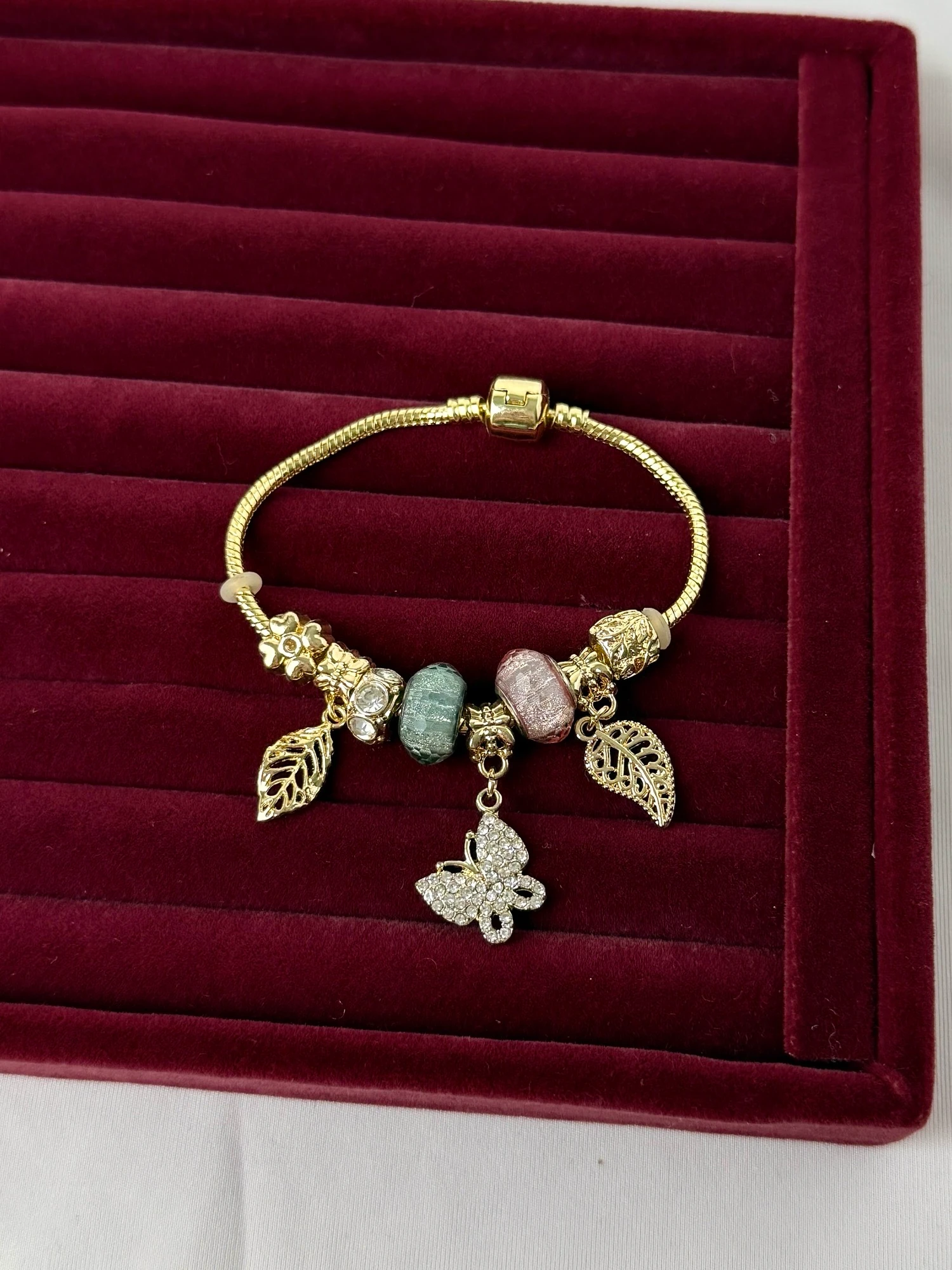 gold gerçek kordon kelebek yaprak pembe mavi pndr