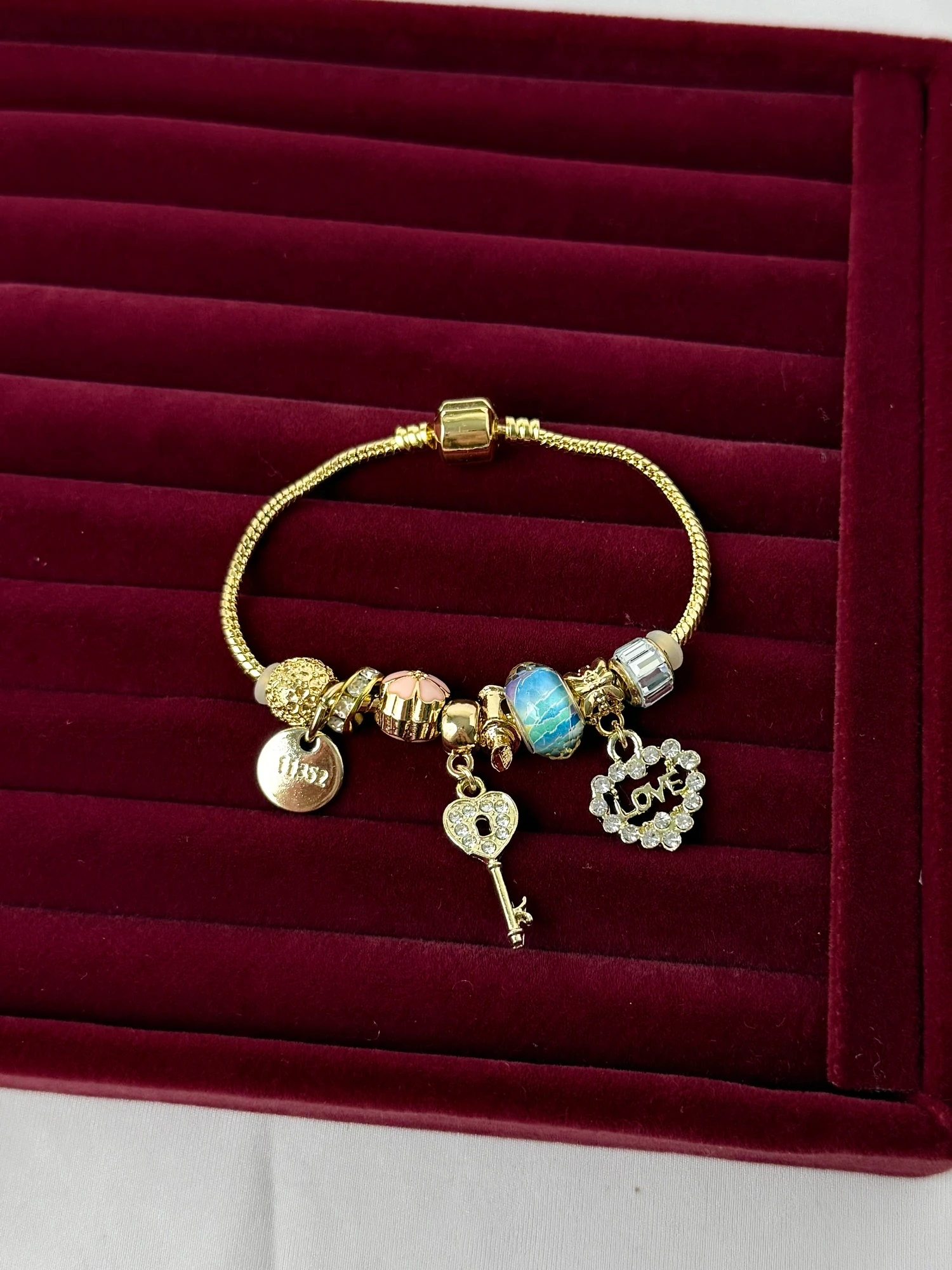 gold gerçek kordon kalp love anahtar mavi pndr
