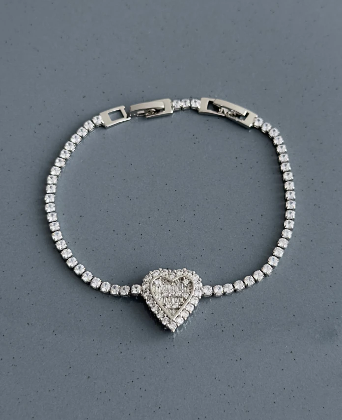 zirkon silver su yolu kalp bileklik
