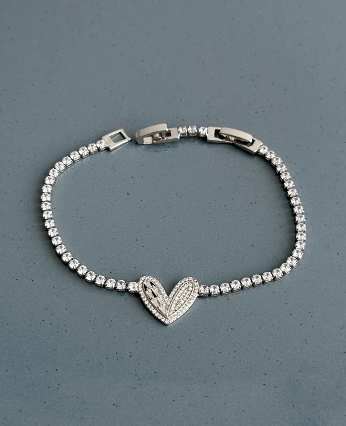 zirkon silver kalp su yolu bileklik