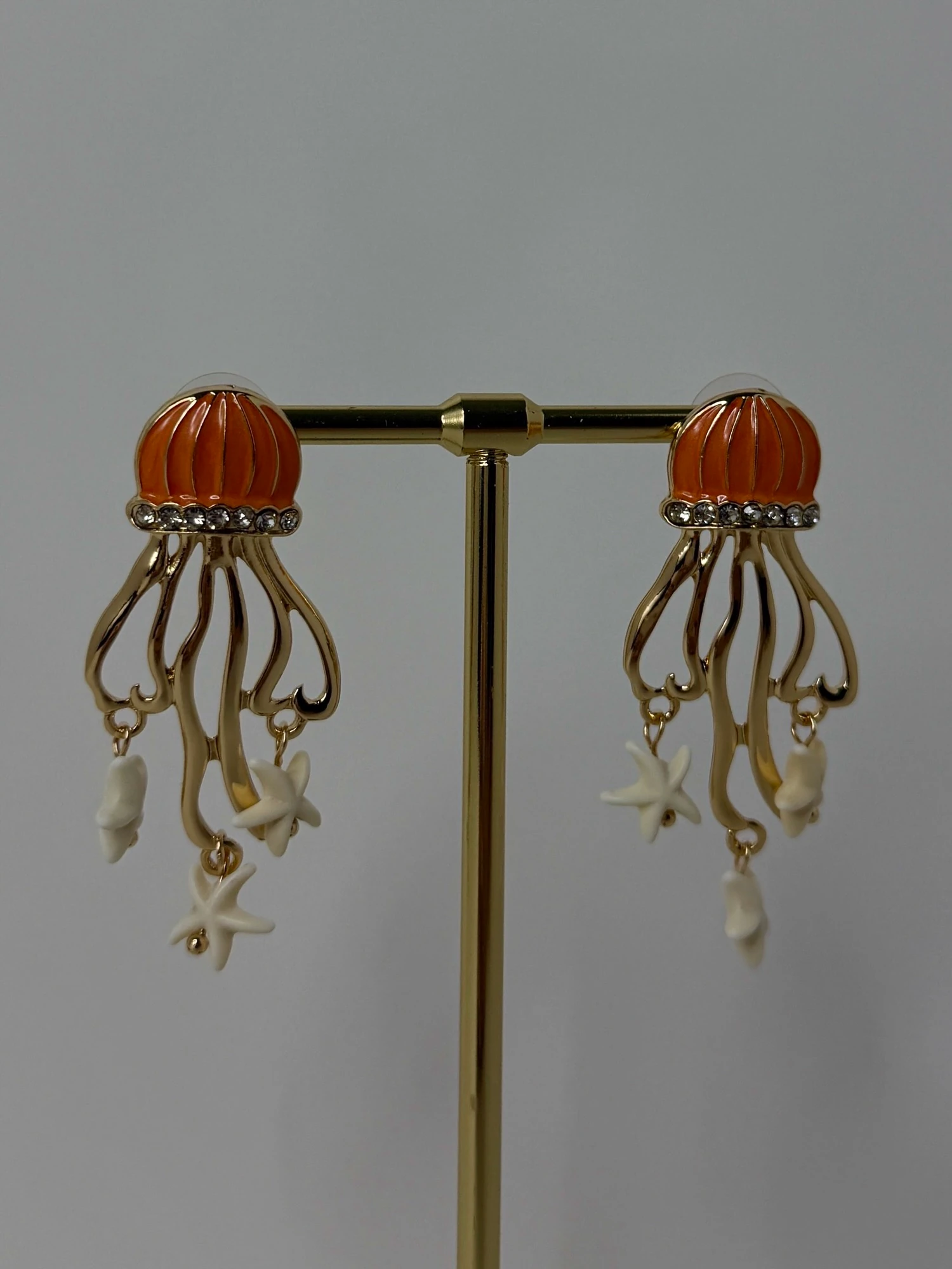 vip gold turuncu denizanası küpe