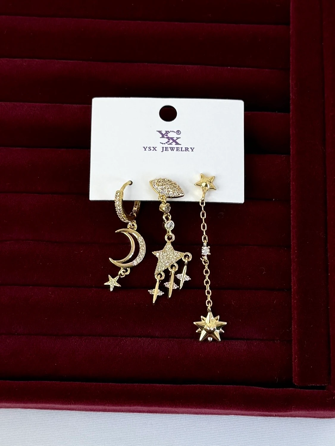 vip ysx gold üçlü ay güneş küpe