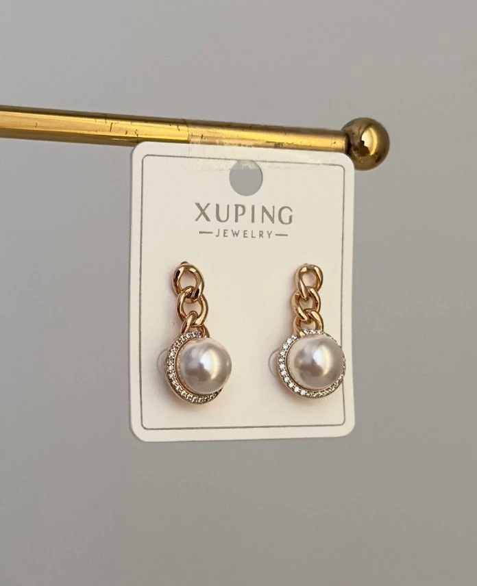 Xuping Zincir Ucu İnci Taşlı Küpe