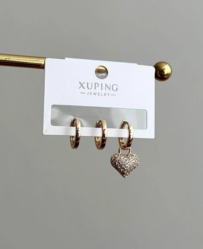 xuping rose üçlü kalp küpe