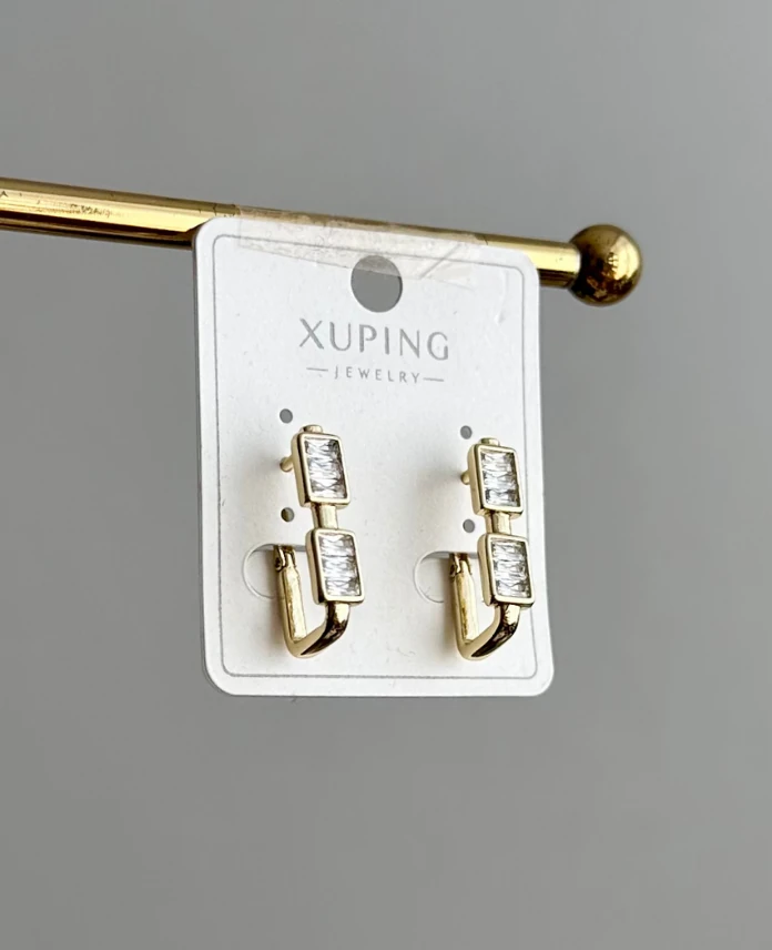 xuping gold dikdörtgen taşlı küpe