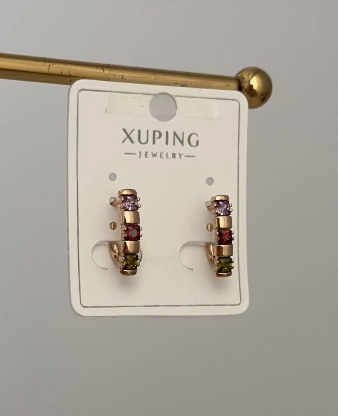 Xuping Halka Elips 3 Renkli Taşlı Küpe