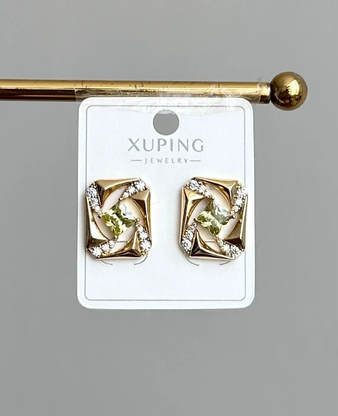 xuping gold dikdörtgen yeşil taş küpe