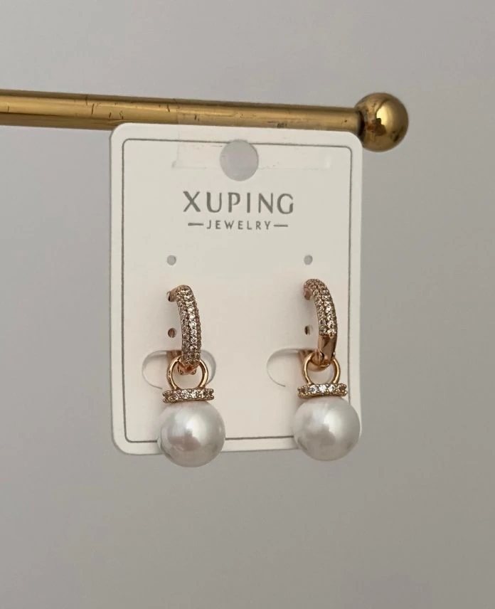 Xuping Halka Taşlı Ucu İnci Küpe