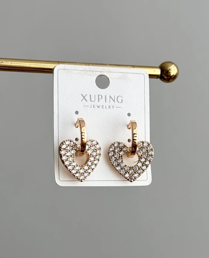 xuping rose kalp içten geçme taşlı küpe