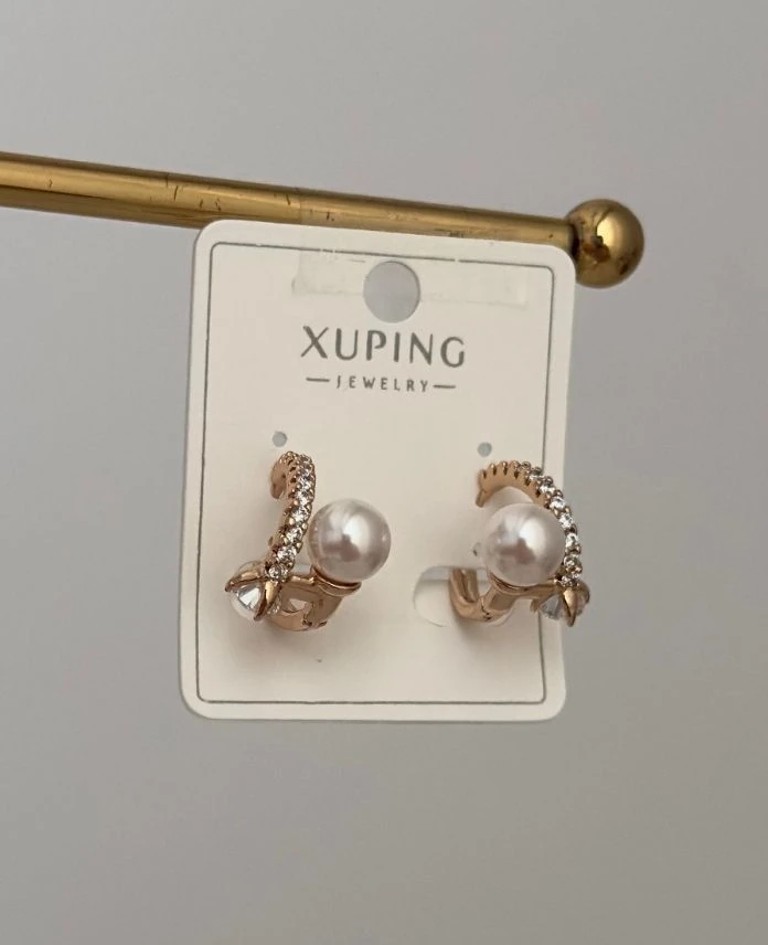 Xuping Halka Taşlı Ucu İnci Küpe