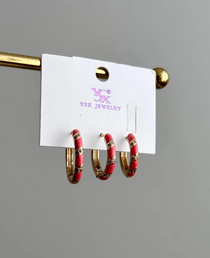 ysx gold halka pembe mineli üçlü küpe